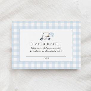 Blue Gingham Golf Baby Shower Diaper Raffle Ticket Enclosure Card