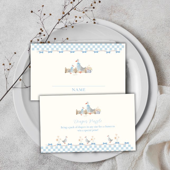 Blue Gingham Goose Diaper Raffle Baby Shower Enclosure Card (Blue Gingham Goose Diaper Raffle Baby Shower Enclosure Card)