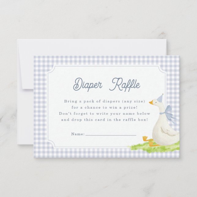 Blue Gingham Goose Diaper Raffle Card (Front)