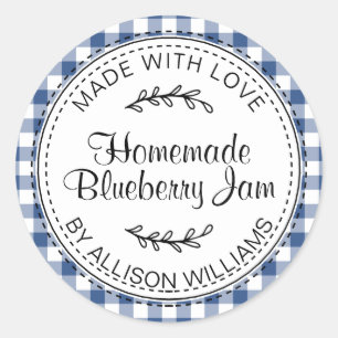 Blue Gingham Homemade Blueberry Jam Label