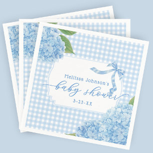 Blue Gingham Hydrangea Baby Boy Shower Napkin