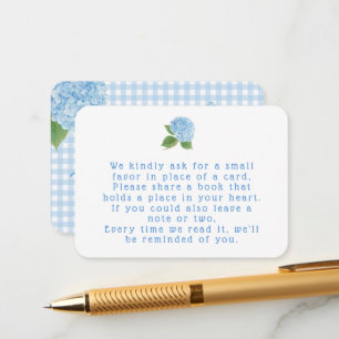 Blue Gingham Hydrangea Books for Baby Shower Enclosure Card