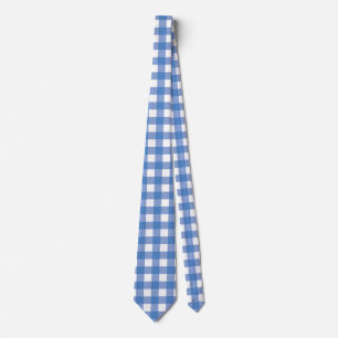 Blue Gingham in Classic White Chequered Tie