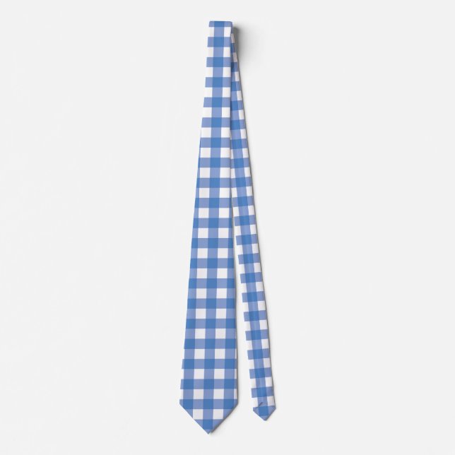 Blue Gingham in Classic White Chequered Tie (Front)