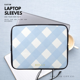 Blue Gingham Laptop Sleeve 15" Personalised