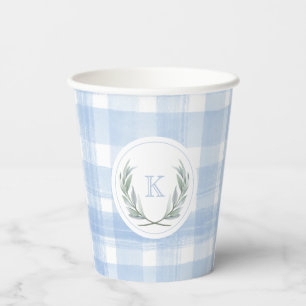 Blue Gingham Laurel Crest Paper Cups
