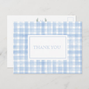 Blue Gingham Laurel Crest Thank You Postcard