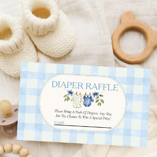 Blue Gingham Lemon Clothesline Baby Shower Diaper Enclosure Card