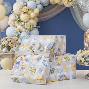 Blue Gingham Little Duckling Oh Baby Wrapping Paper