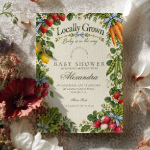 Blue Gingham Locally Grown Baby Shower Invitation