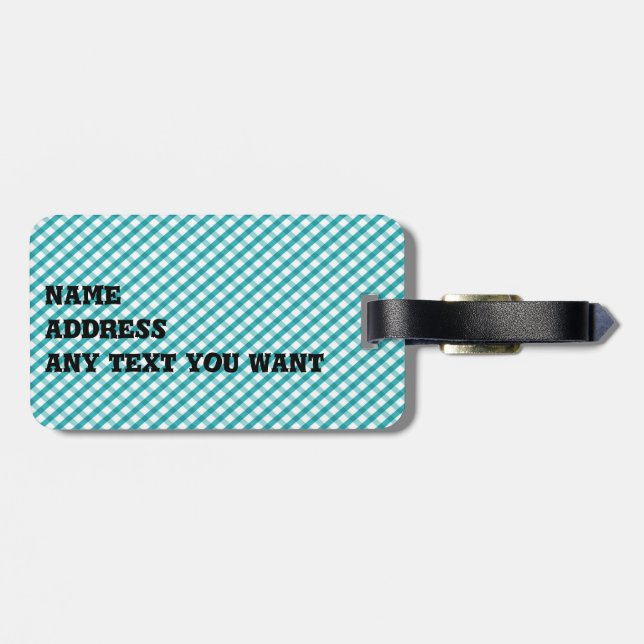 blue gingham luggage tag (Back Horizontal)