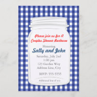 Blue Gingham Mason Jar Country Rustic Invitation