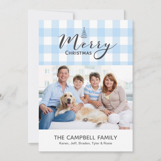 Blue Gingham Merry Christmas Card (Front)