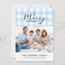 Blue Gingham Merry Christmas Card