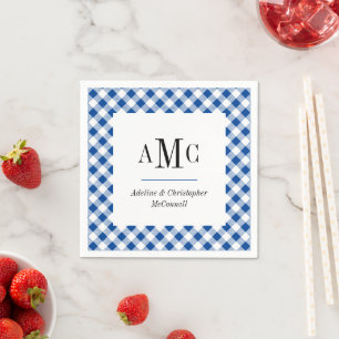 Blue Gingham Monogram and Name Napkin