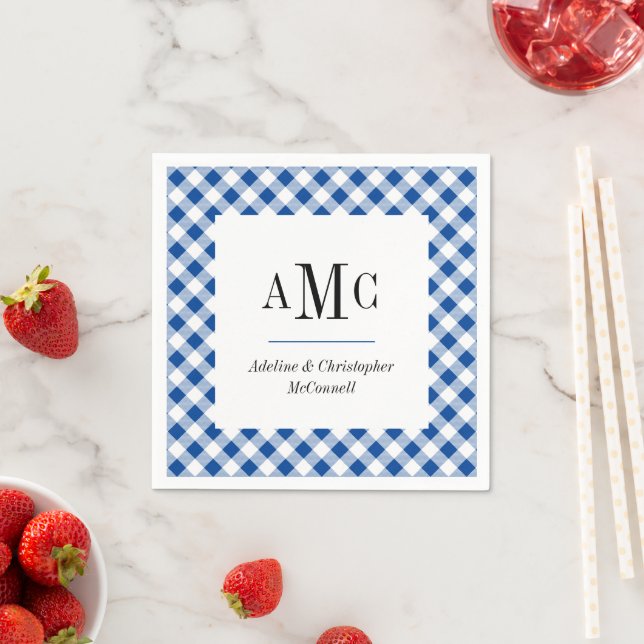 Blue Gingham Monogram and Name Napkin (Insitu)