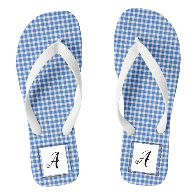Blue Gingham Monogram Jandals (Footbed)