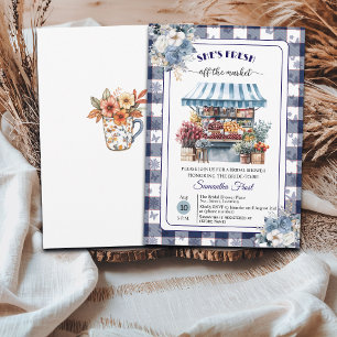 Blue Gingham Off the Market Bridal Shower  Invitation