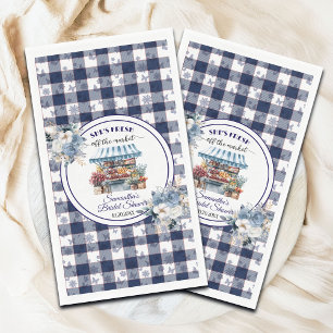 Blue Gingham Off the Market Floral Bridal Shower Napkin