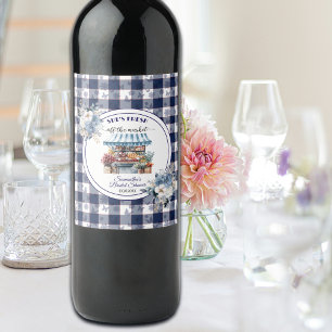 Blue Gingham Off the Market Floral Bridal Shower Wine Label