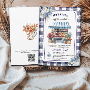 Blue Gingham Off the Market QR Code Bridal Shower  Invitation