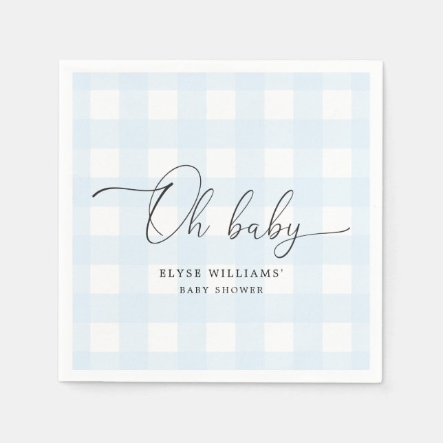 Blue Gingham Oh Baby Paper Napkin (Front)
