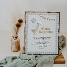 Blue Gingham One Silly Goose Time Capsule Sign