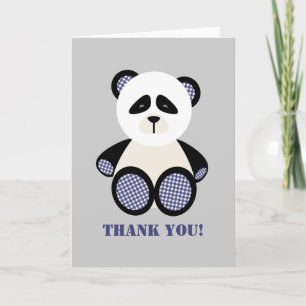 Blue Gingham Panda Bear Baby Shower Thank You Card
