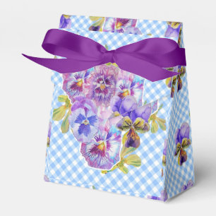 Blue Gingham Pansy Floral Wedding Cake Favour  Box