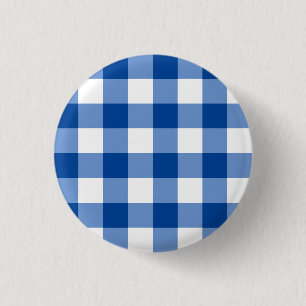Blue gingham pattern 3 cm round badge
