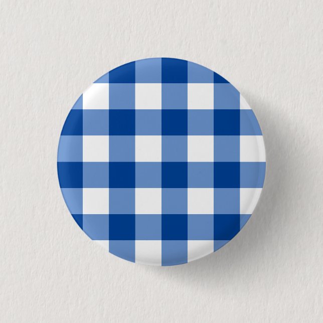 Blue gingham pattern 3 cm round badge (Front)