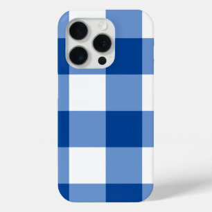 Blue gingham pattern iPhone 15 pro case