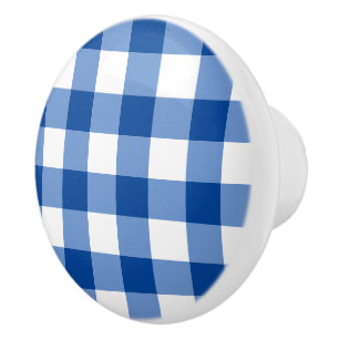 Blue gingham pattern ceramic knob