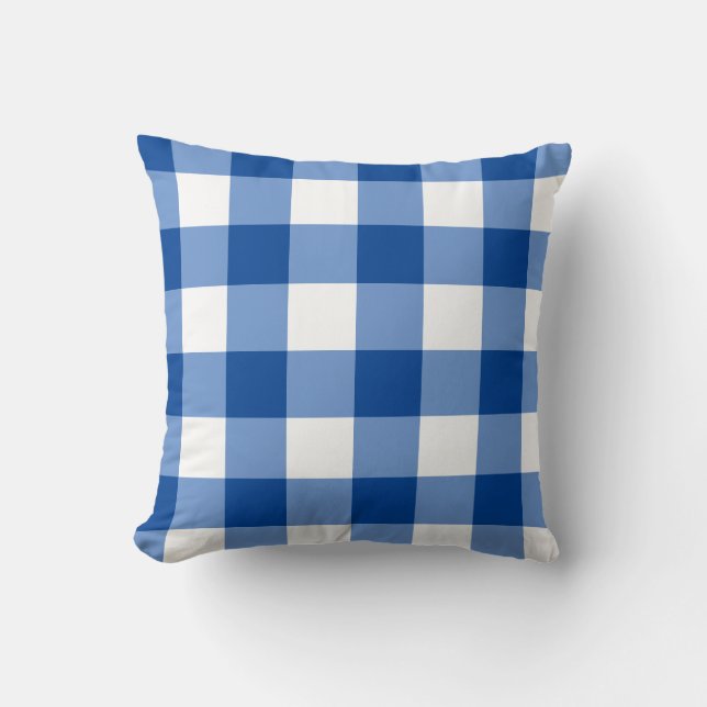 Blue gingham pattern cushion (Front)