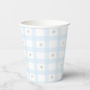Blue Gingham Pattern Floral CartoonParty Supplies Paper Cups