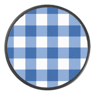 Blue gingham pattern hockey puck