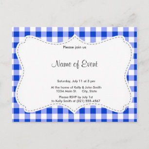 Blue Gingham Pattern Invitation Postcard