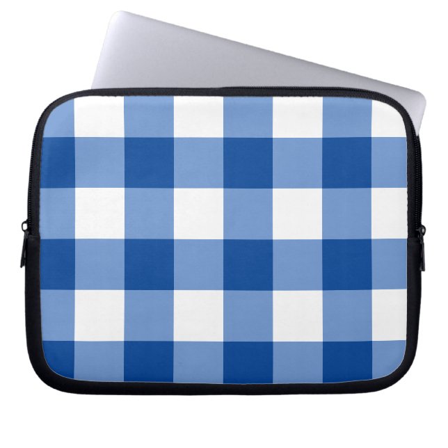 Blue gingham pattern laptop sleeve (Front)