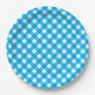 Blue Gingham Pattern Paper Plate