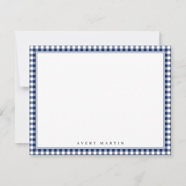 Blue gingham pattern personalised Stationery Card (Front)