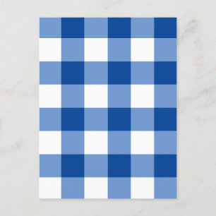 Blue gingham pattern postcard