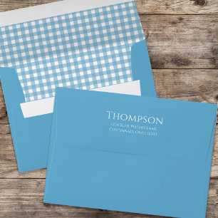 Blue Gingham Pattern Return Address Custom Envelope