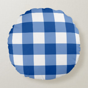 Blue gingham pattern round cushion
