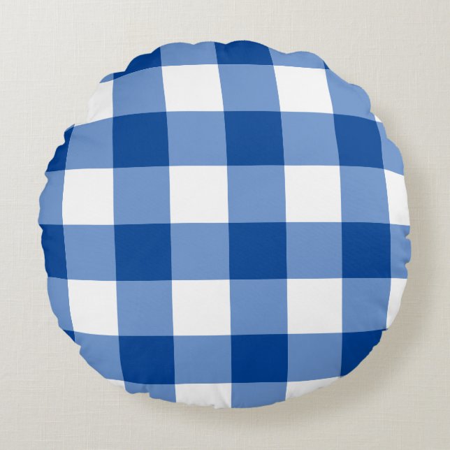 Blue gingham pattern round cushion (Front)