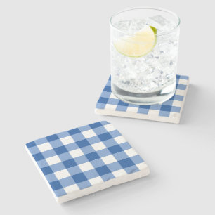 Blue gingham pattern stone coaster