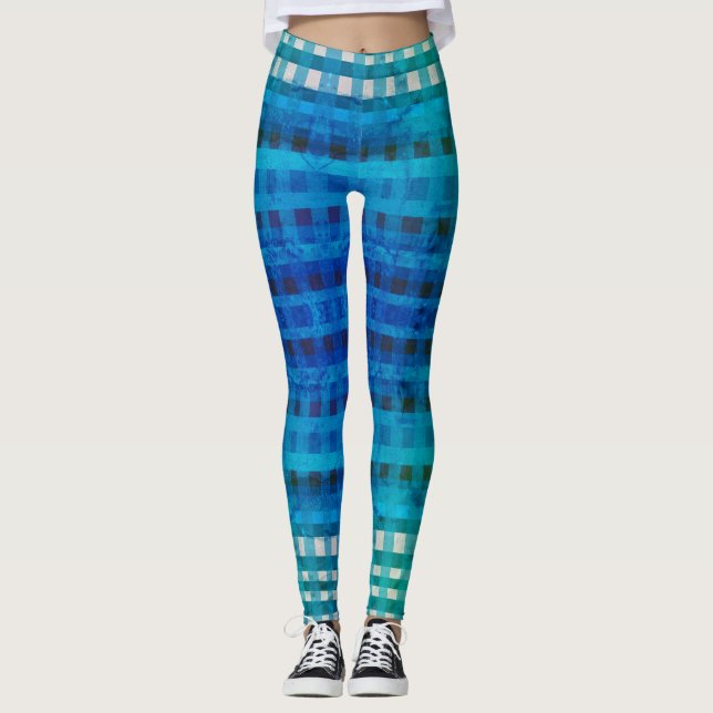 Blue Gingham Pattern Summer Leggings (Front)