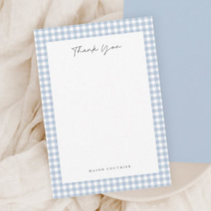 Blue Gingham Pattern Thank You Card