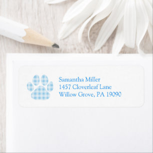 Blue Gingham Paw Print Return Address Label