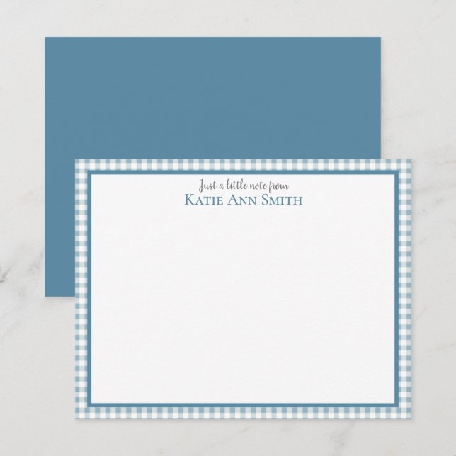 Blue Gingham Personalised Note Cards  (Front/Back)
