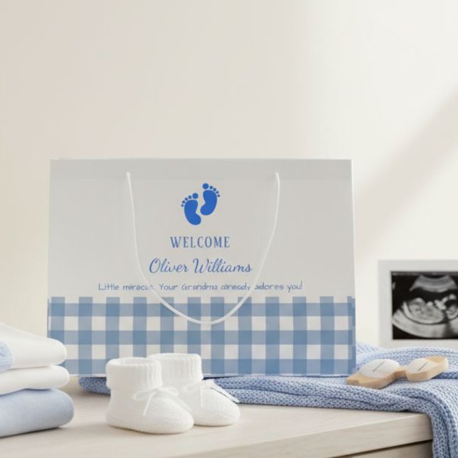 Blue Gingham Personalized Baby Welcome Gift Bag  (Creator Uploaded)